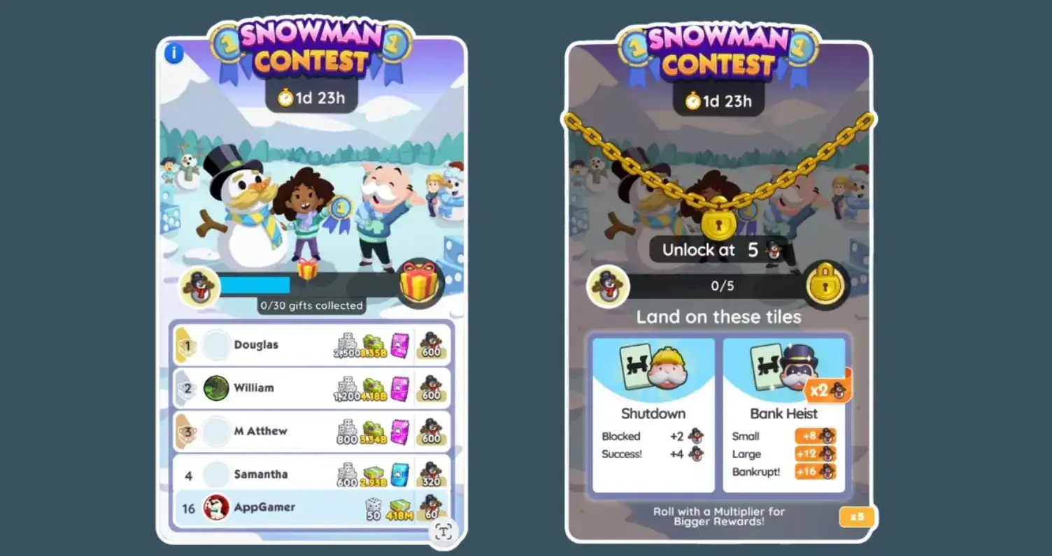 monopoly go snowman contest